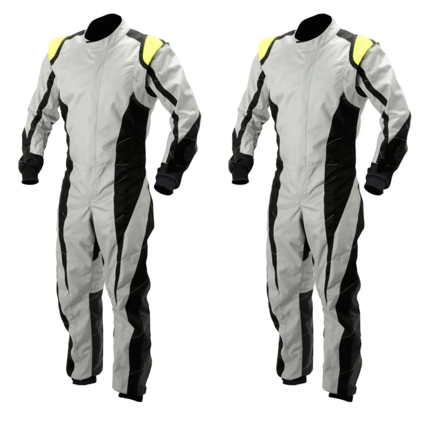 Go Kart Cardura Race Suit Black/White & Yellow Shoulder