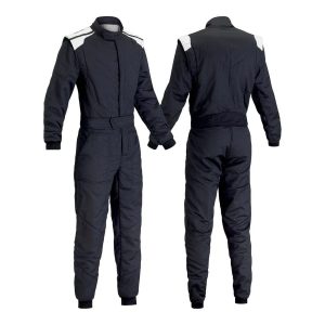 Go Kart Cotton Hobby Single Layer Race Suit Black & White Shoulder
